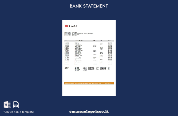 modello word di estratto conto bancario Taiwan Chang Hwa in stile verificato
